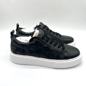 JSLIDES Womens 8.5M Dede Black Woven Leather Platform Sneakers‎ Shoes